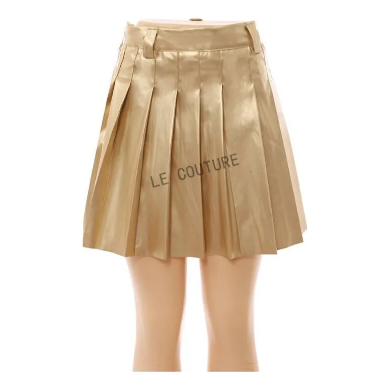 Pleated Leather Mini Skirt