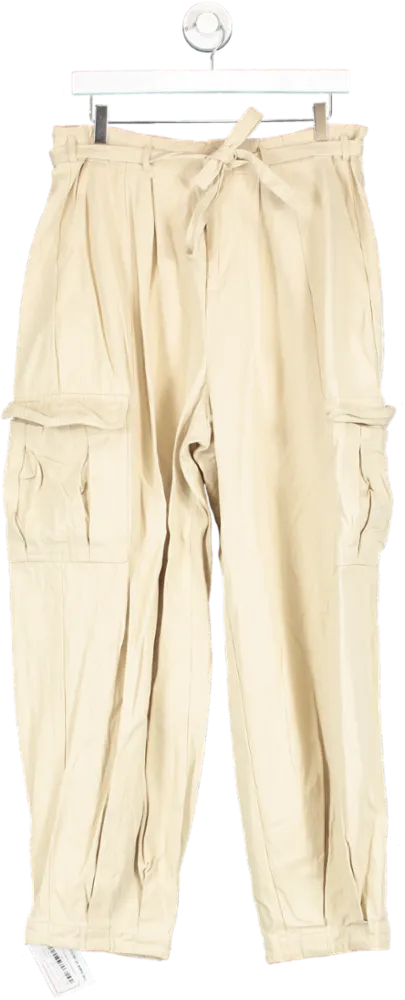 PrettyLittleThing Beige Cargo Trousers With Narrow Waist Tie UK 14