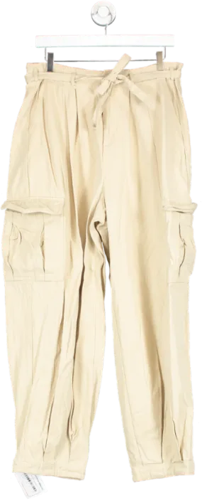 PrettyLittleThing Beige Cargo Trousers With Narrow Waist Tie UK 14