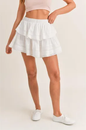 Priscilla White Ruffled Lace Mini Skirt