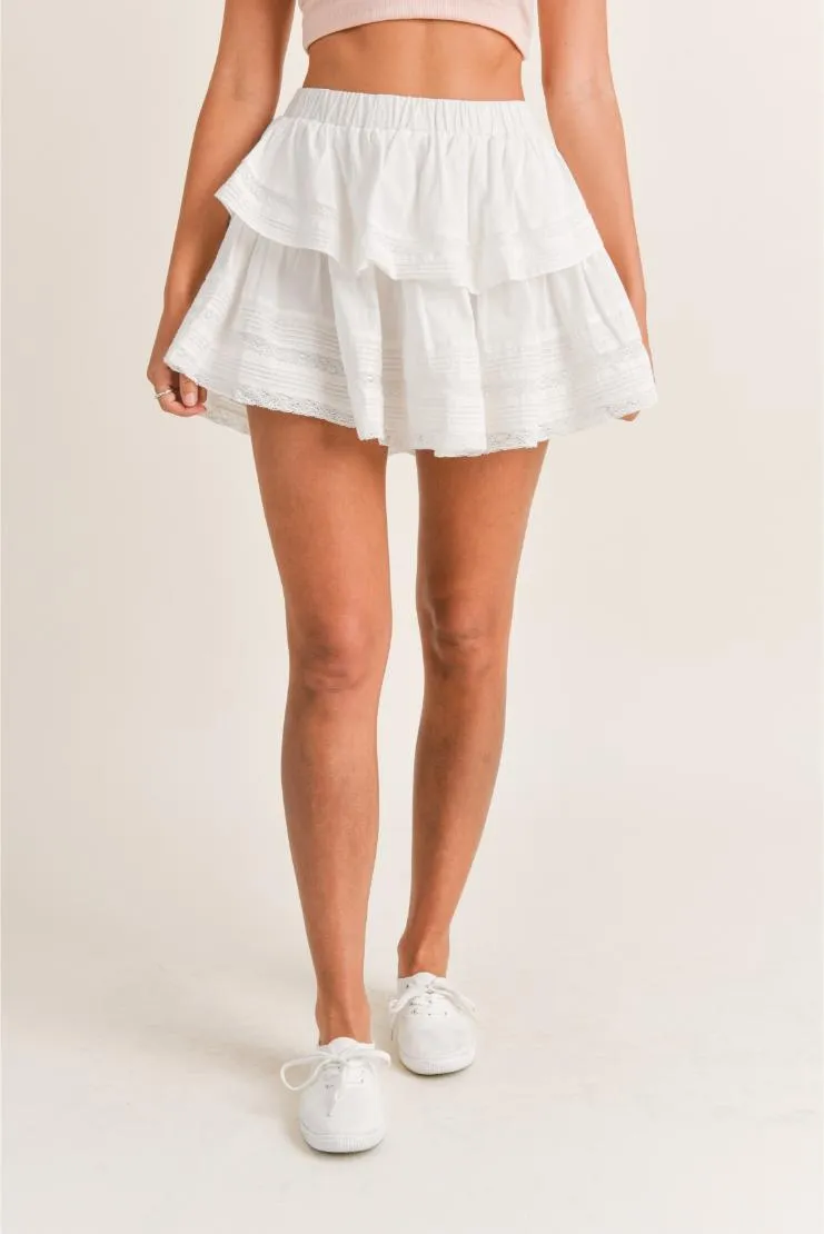 Priscilla White Ruffled Lace Mini Skirt