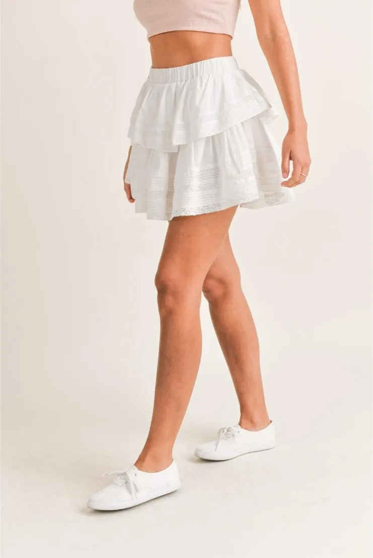 Priscilla White Ruffled Lace Mini Skirt