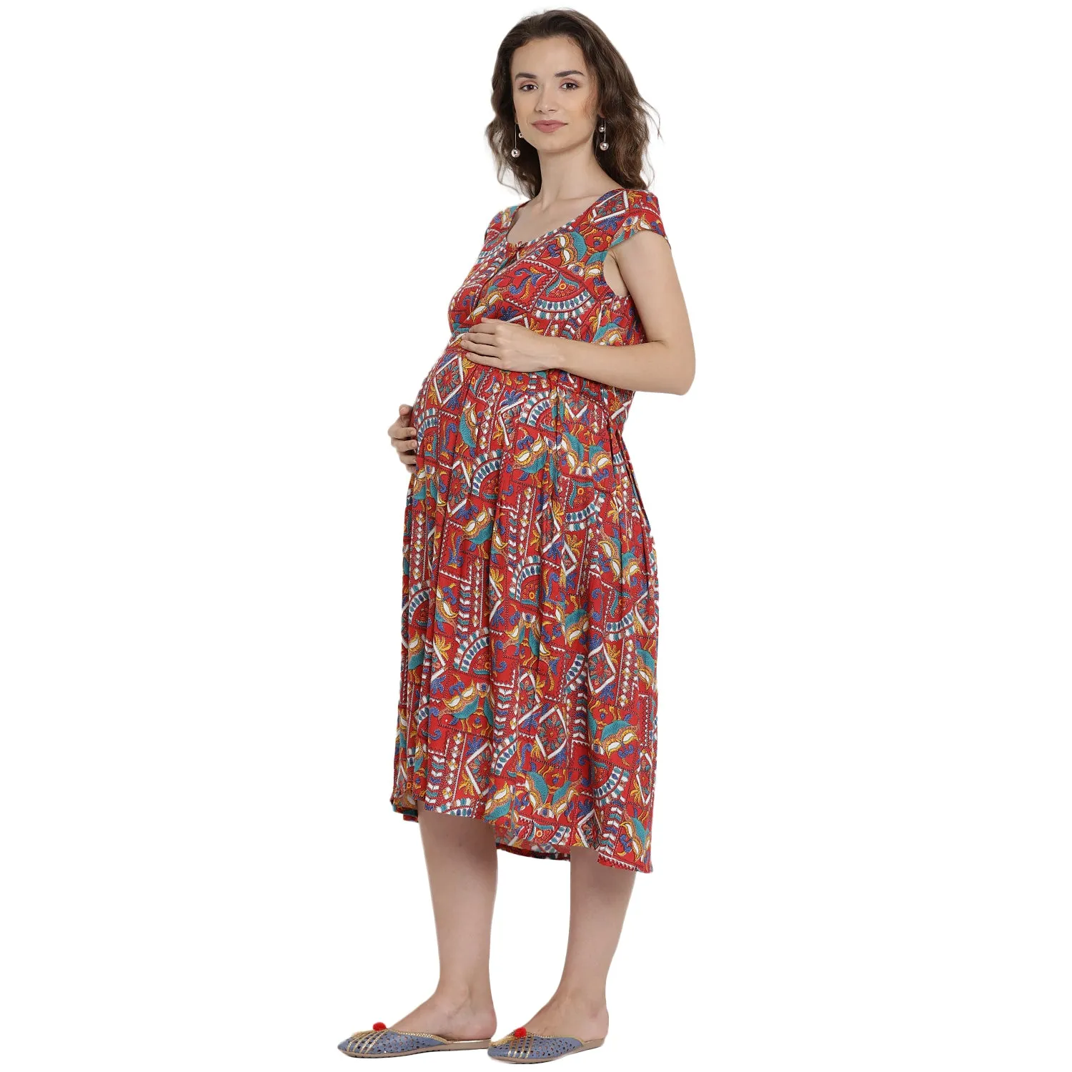 Red A-line Maternity Dress