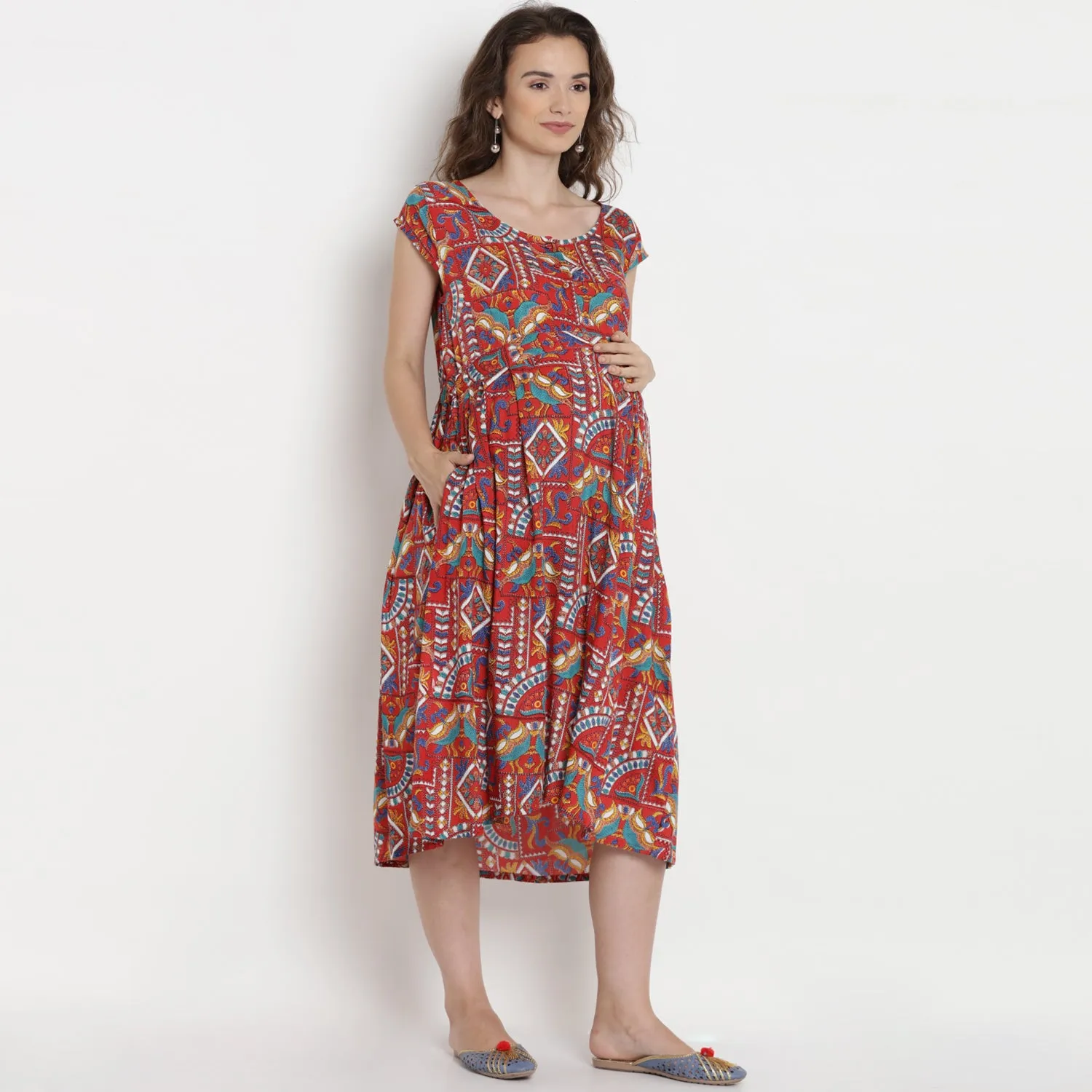 Red A-line Maternity Dress