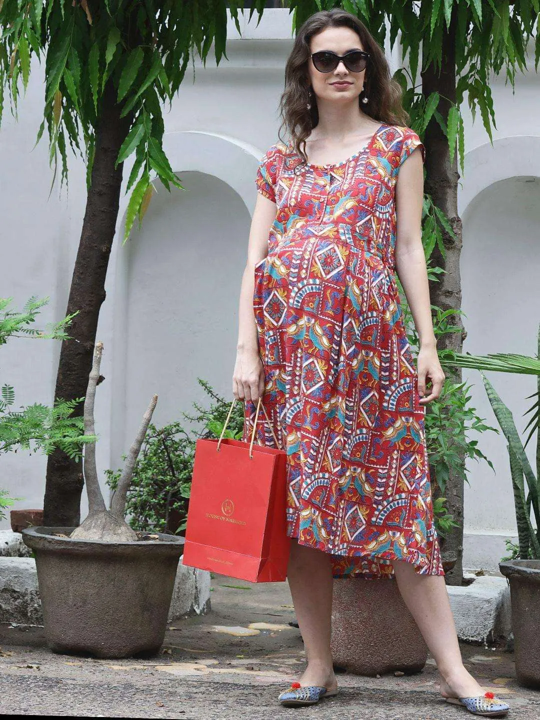 Red A-line Maternity Dress