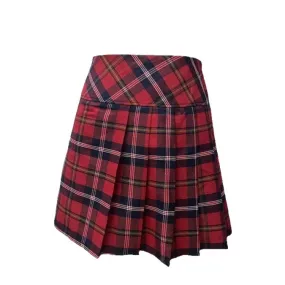 Red Tartan Check Burns Pleated Skirt