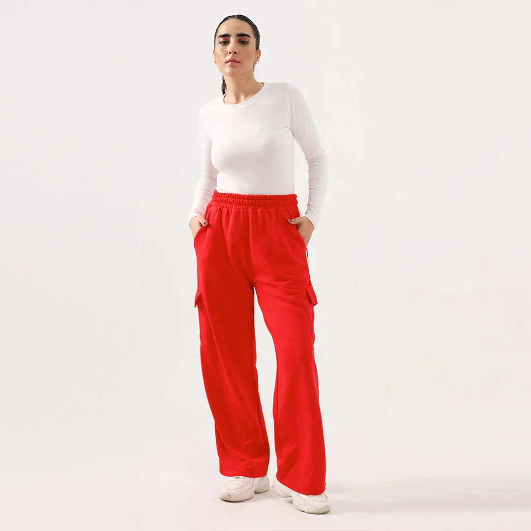 Red Wide Leg Cargo Unisex Trouser