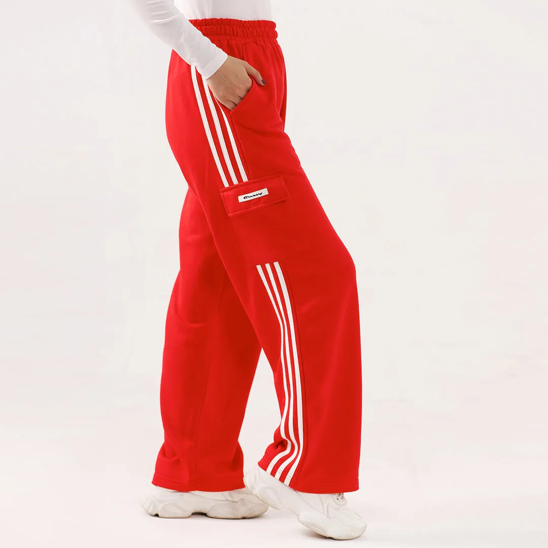 Red Wide Leg Cargo Unisex Trouser