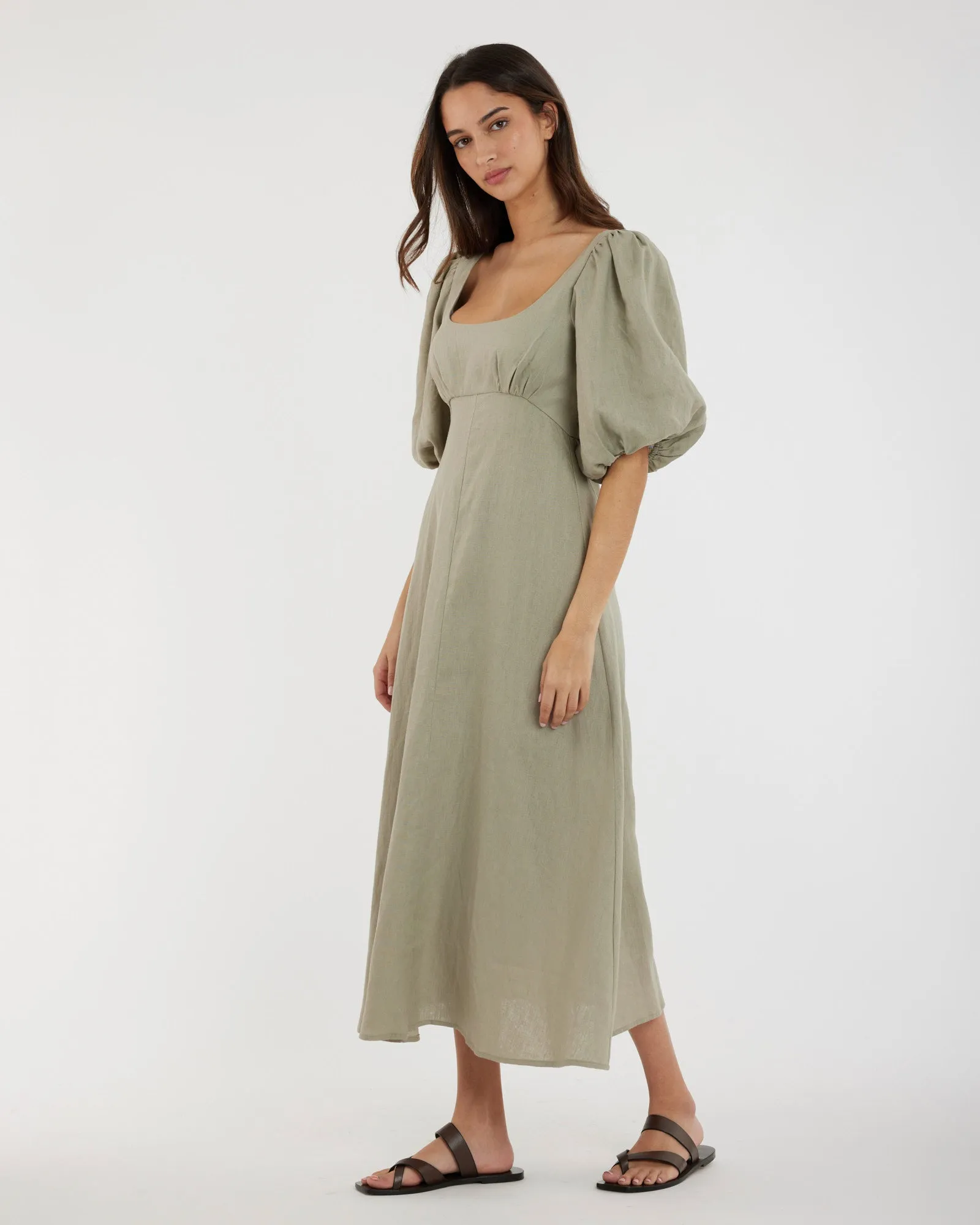 Romilly Linen Midi Dress - Sage