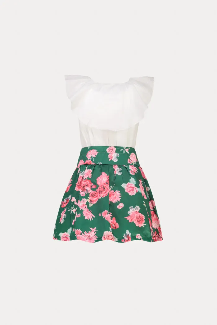 Ruffle Blouse And Floral Skirt Set