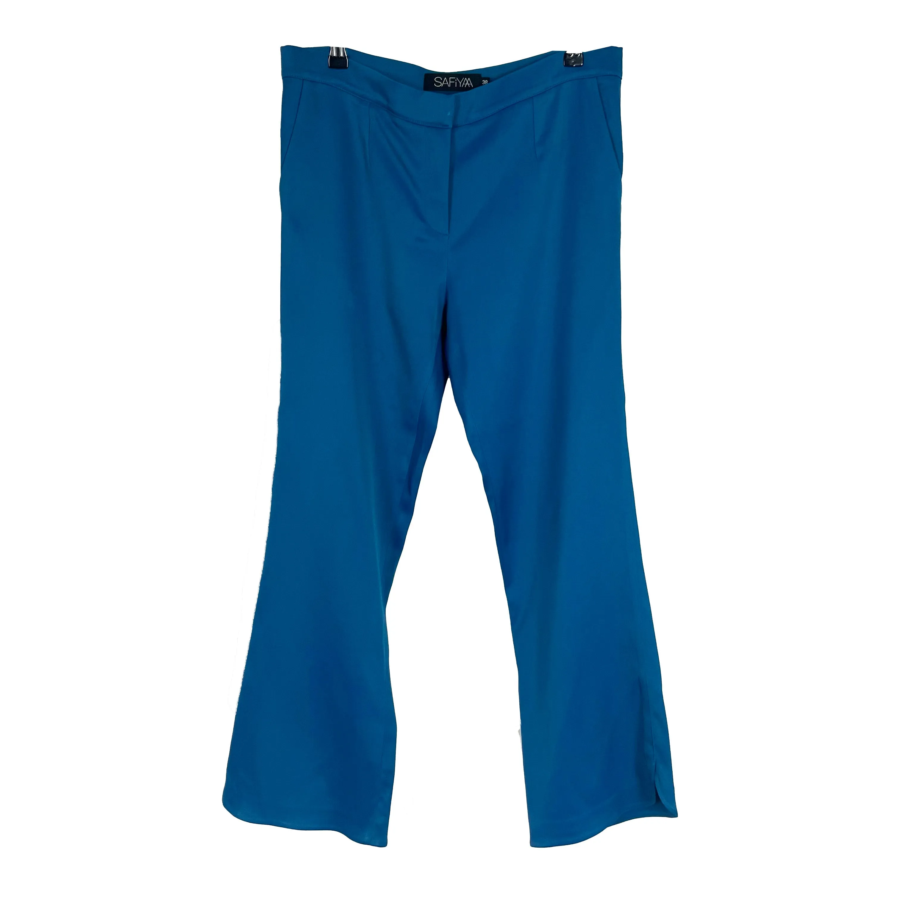 Safiyaa 595 Blue Satin Straight Leg Trousers S