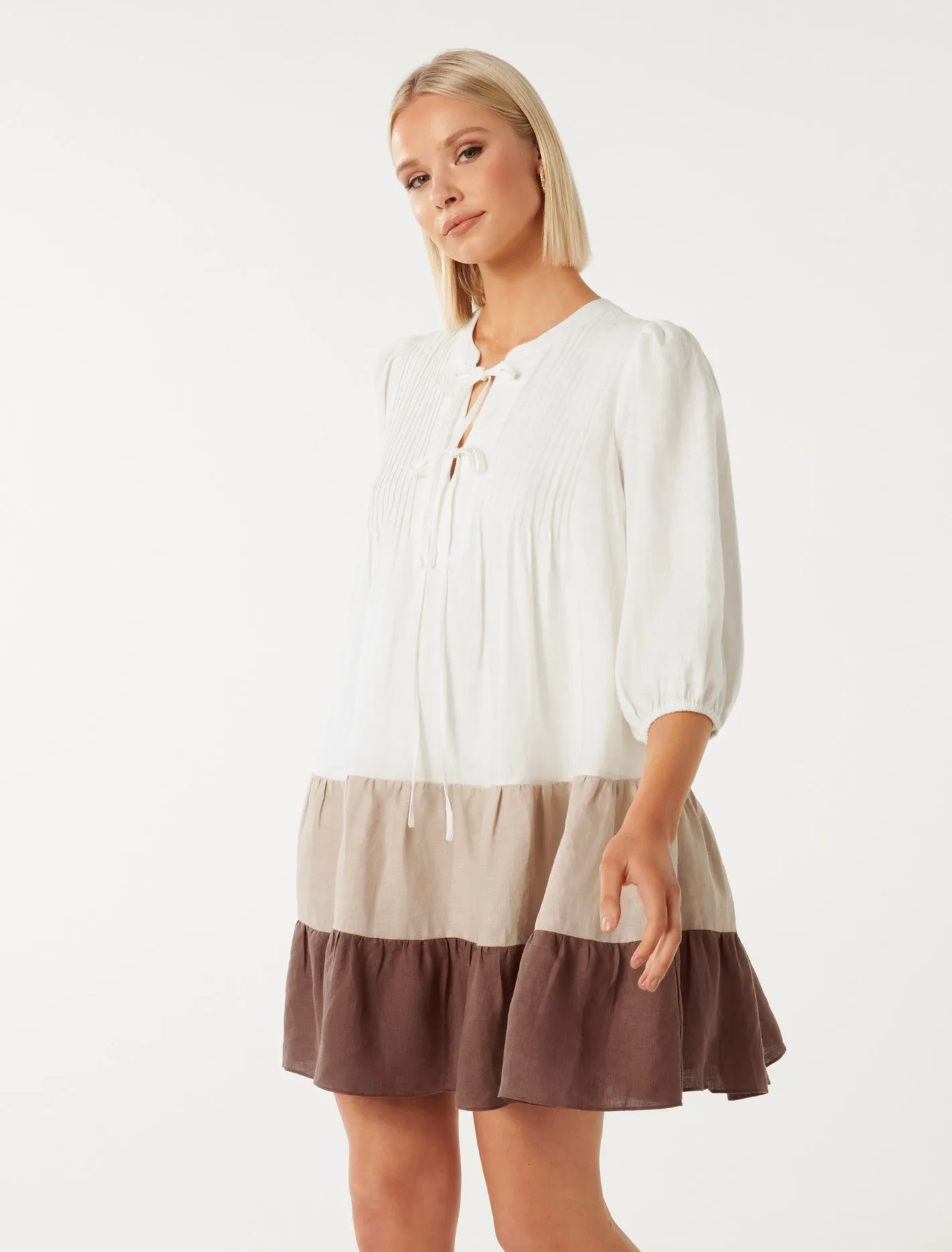 Sandra Pin-Tuck Smock Mini Dress