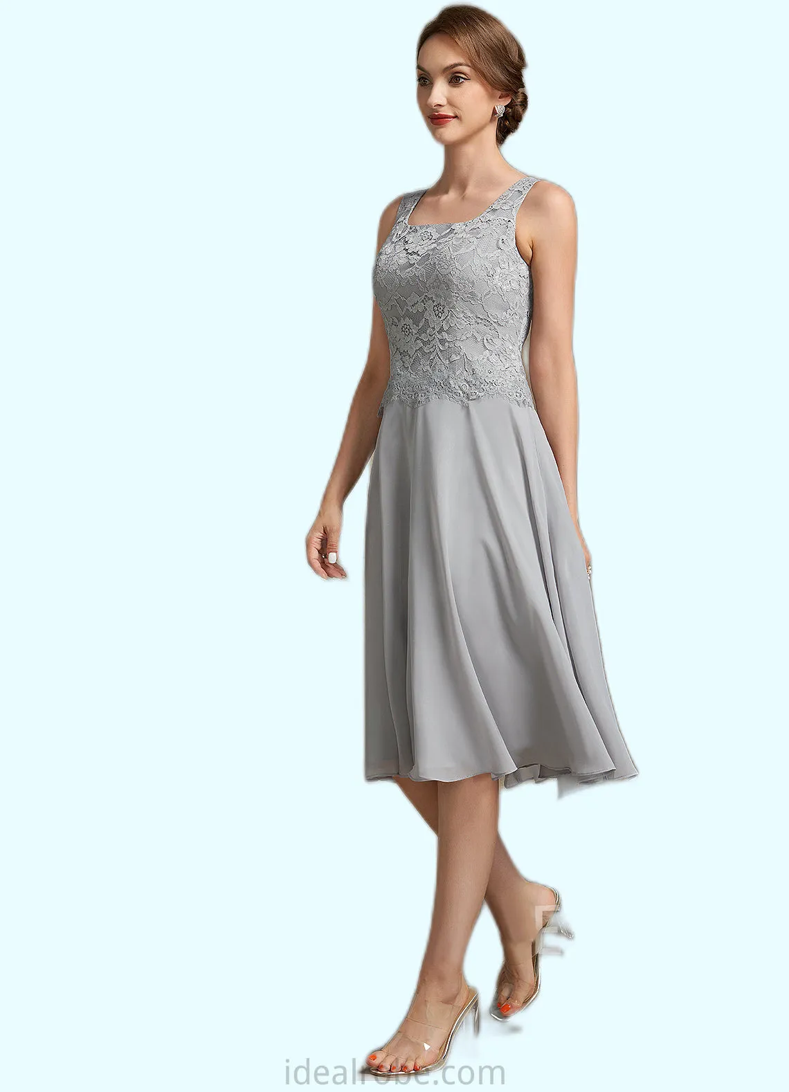 Serena A-Line Square Neckline Knee-Length Chiffon Lace Mother of the Bride Dress STK126P0014759