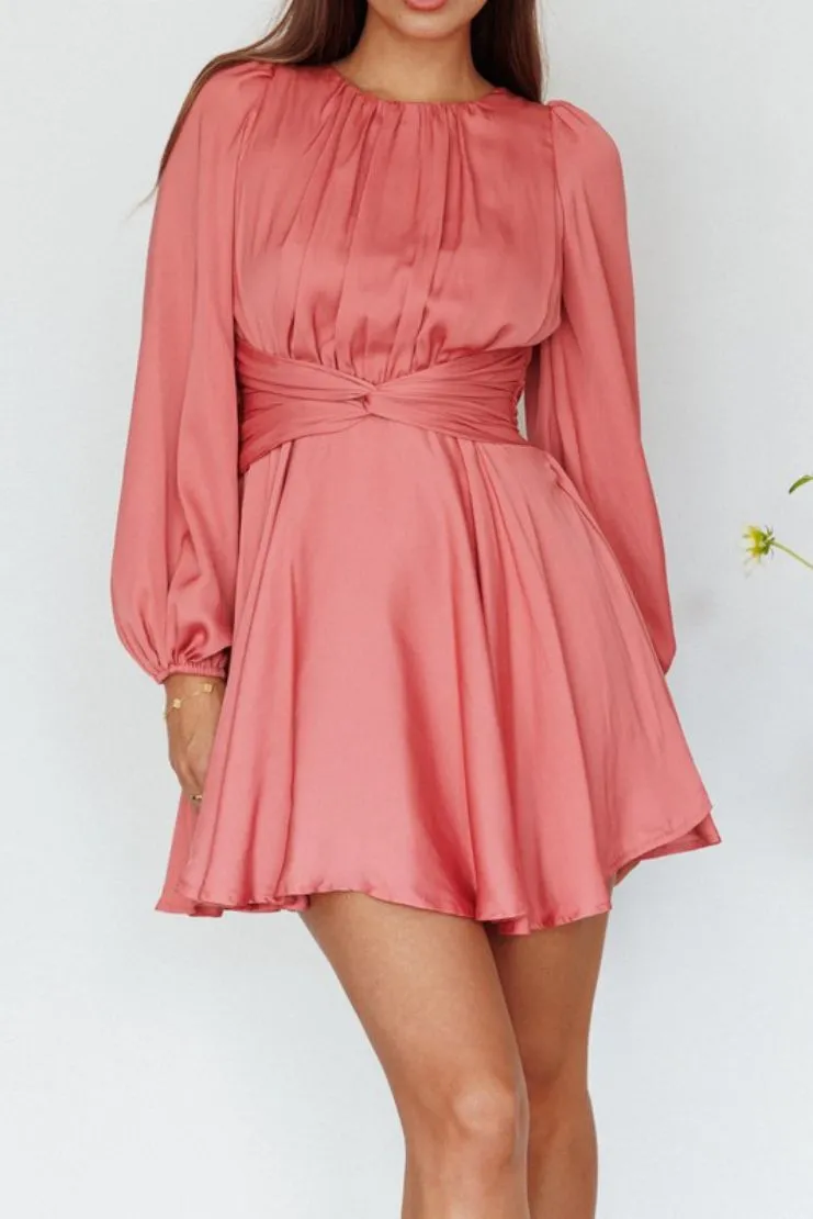 Serena Rose Pink Long Sleeve Satin Mini