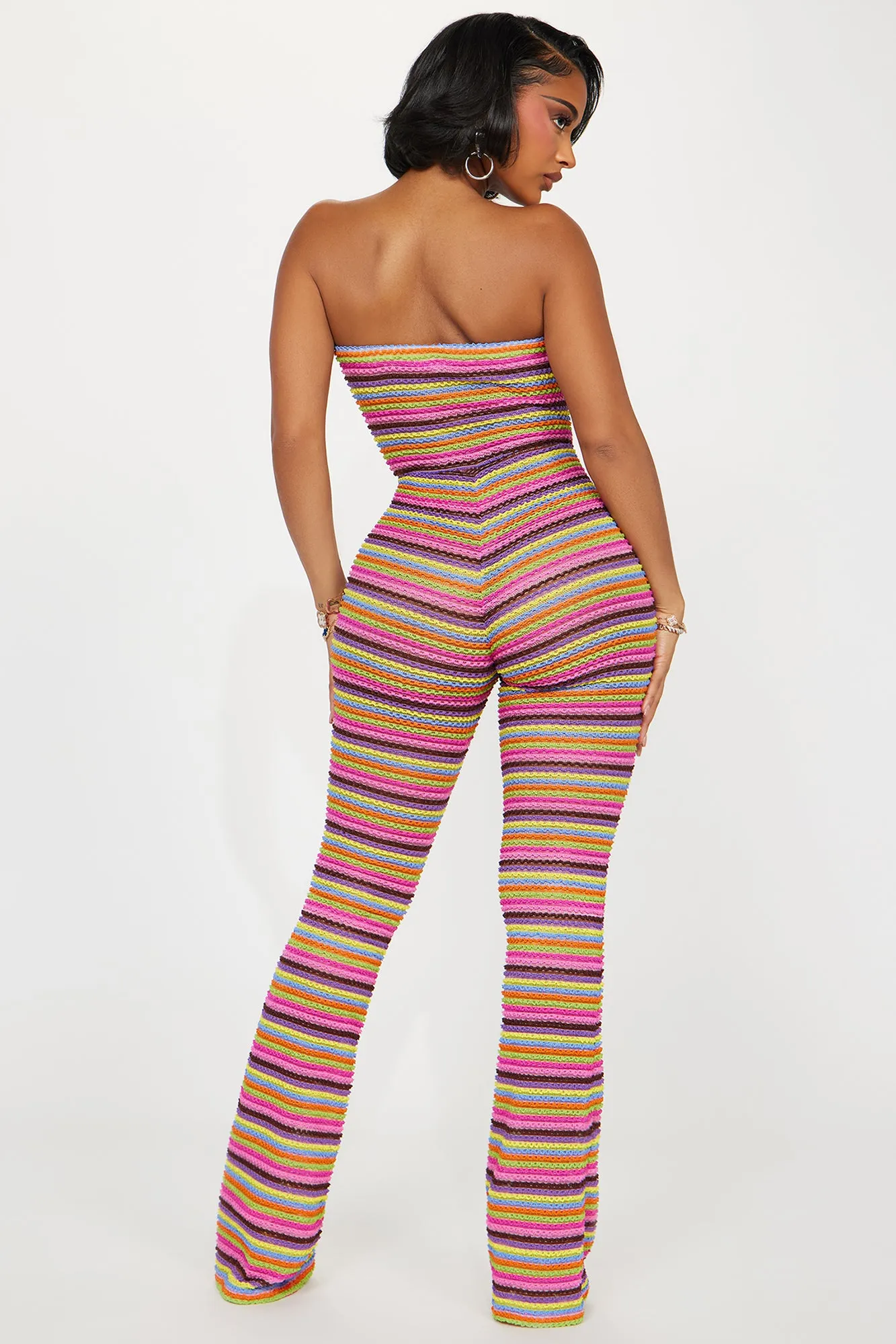 Side By Side Crochet Jumpsuit - Pink/combo