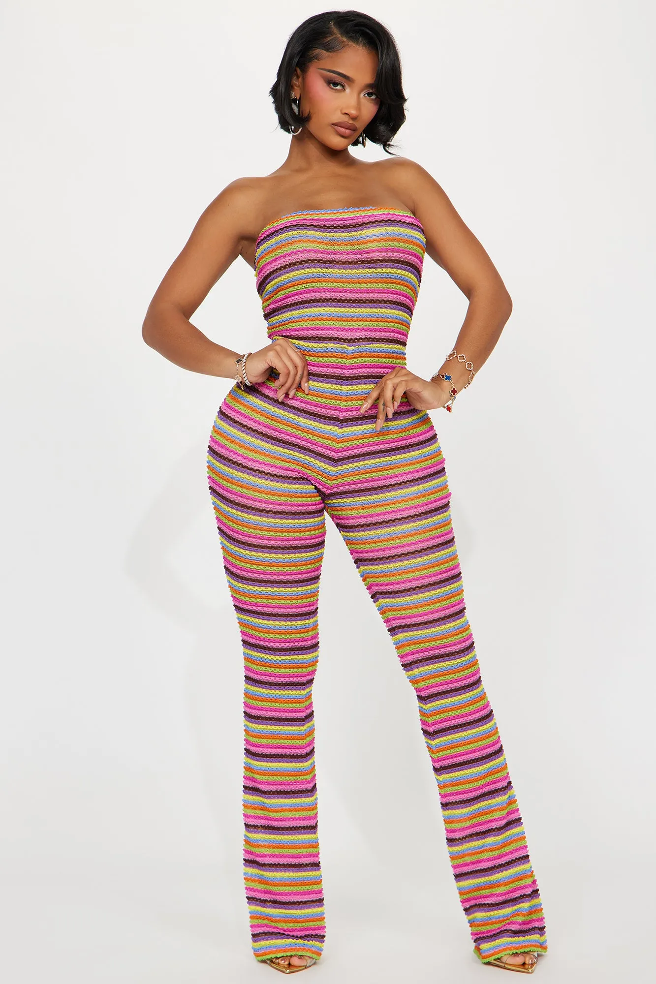 Side By Side Crochet Jumpsuit - Pink/combo