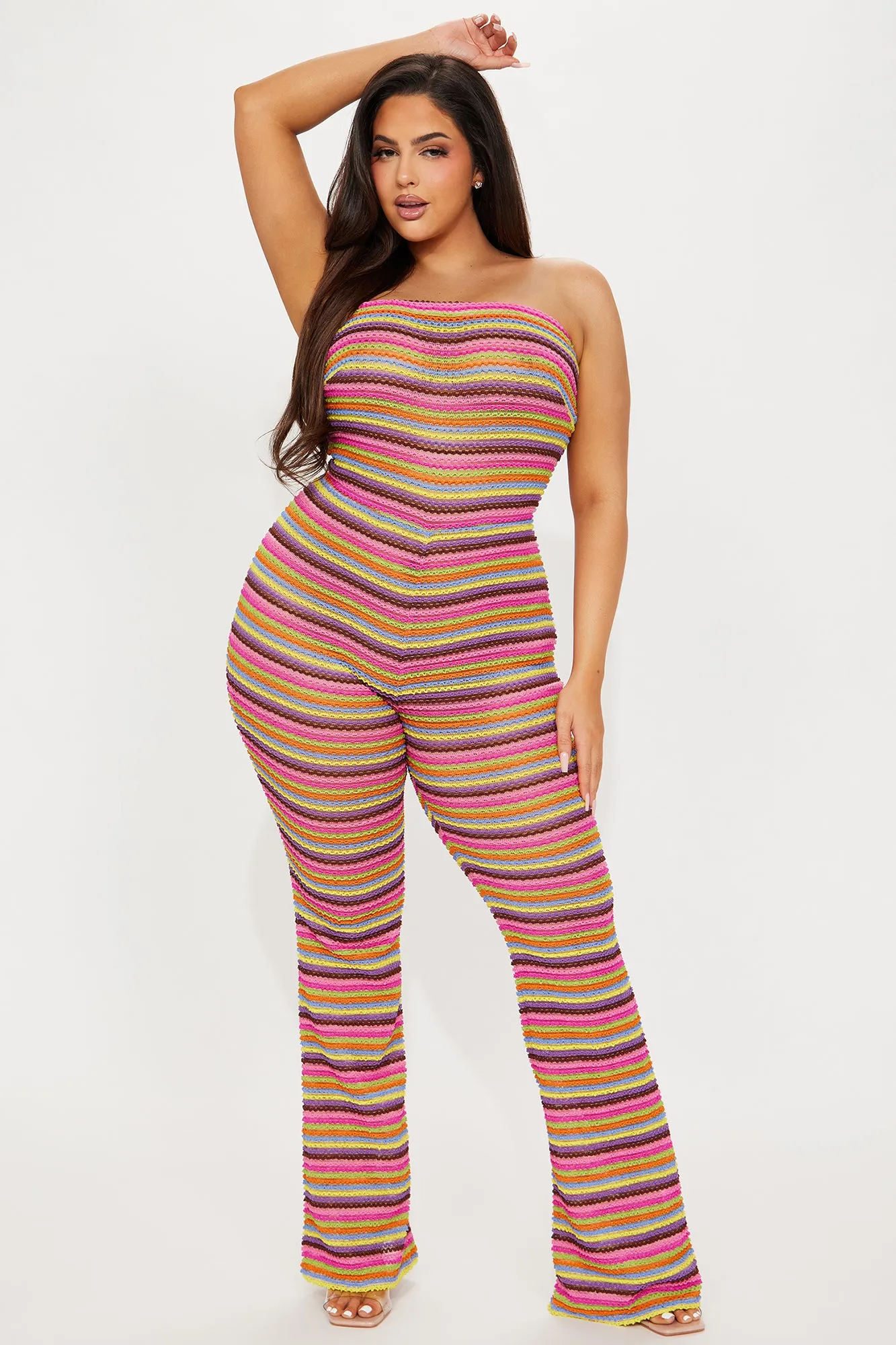 Side By Side Crochet Jumpsuit - Pink/combo