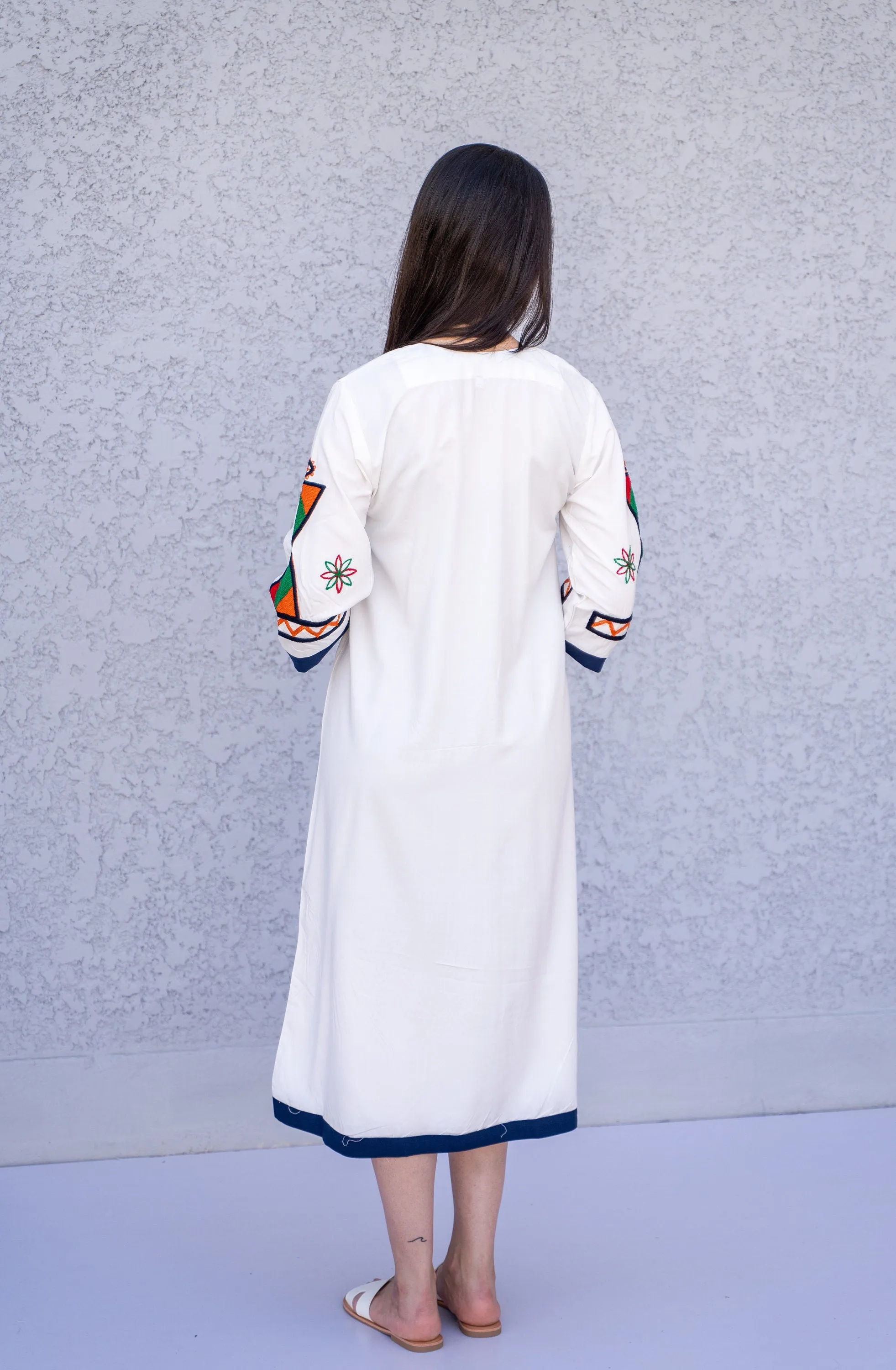 Siwa White Tunic embroidered kaftan, Bohemian embroidery tunic dress, Egyptian cotton, Resort caftan, Summer, party, casual, home dress