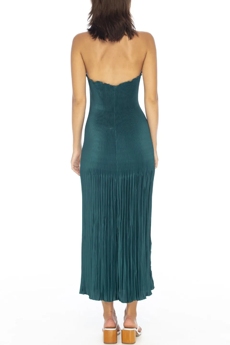 Soiree Halter Pleated Teal Midi Dress