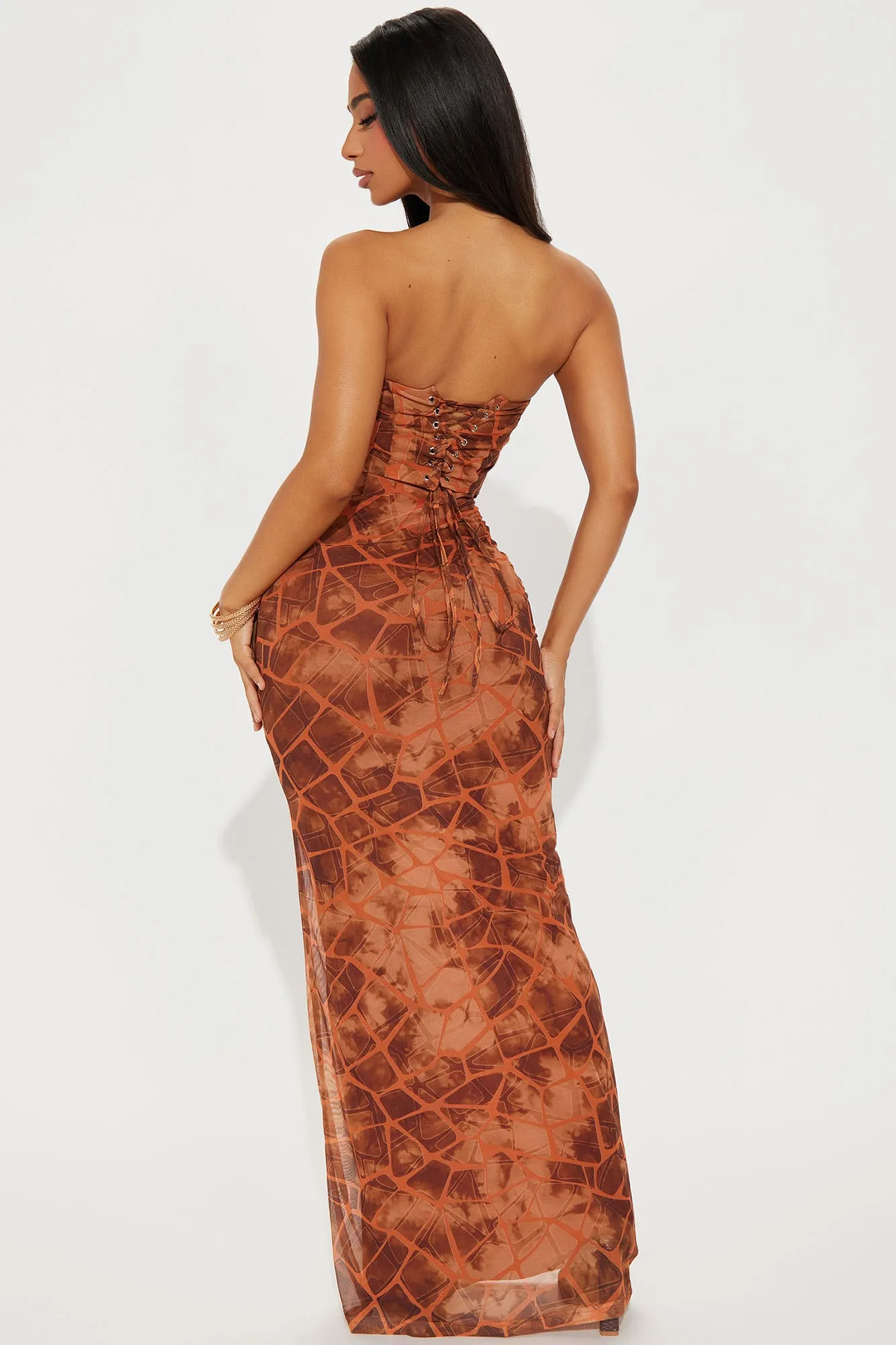 Stepping Stone Mesh Skirt Set - Rust