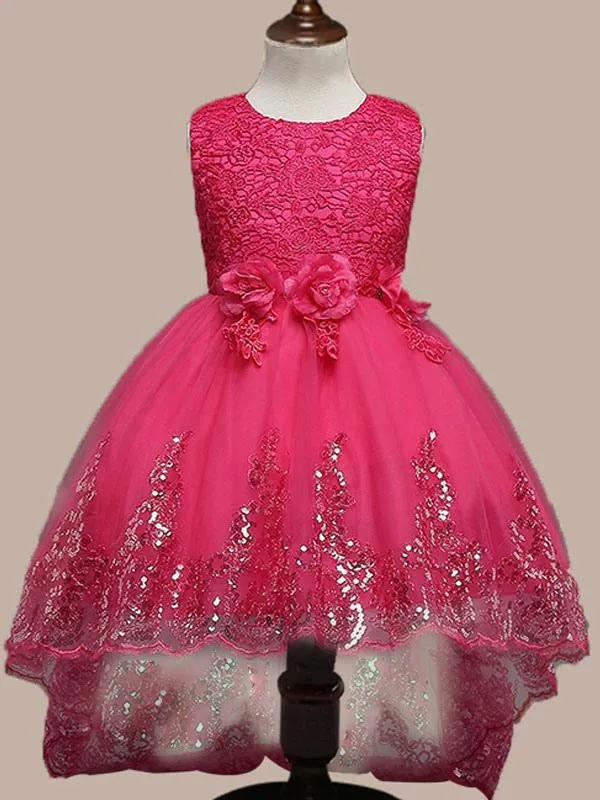 Strapless Sequined Child Princess Girl Dress Long Skirt Wedding Dress Bridesmaid Dress 2-12 Years