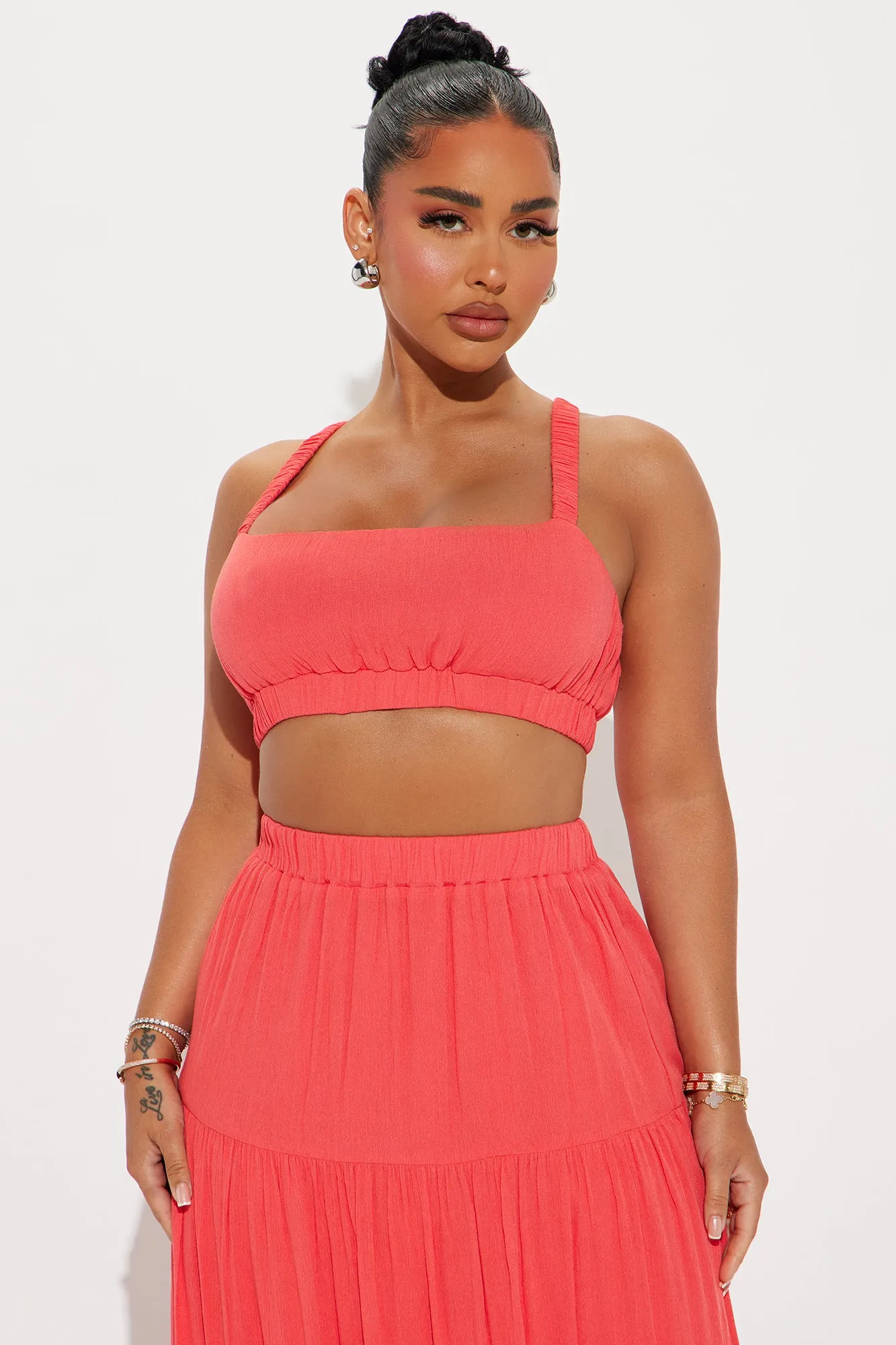 Sunset Stroll Gauze Skirt Set - Coral