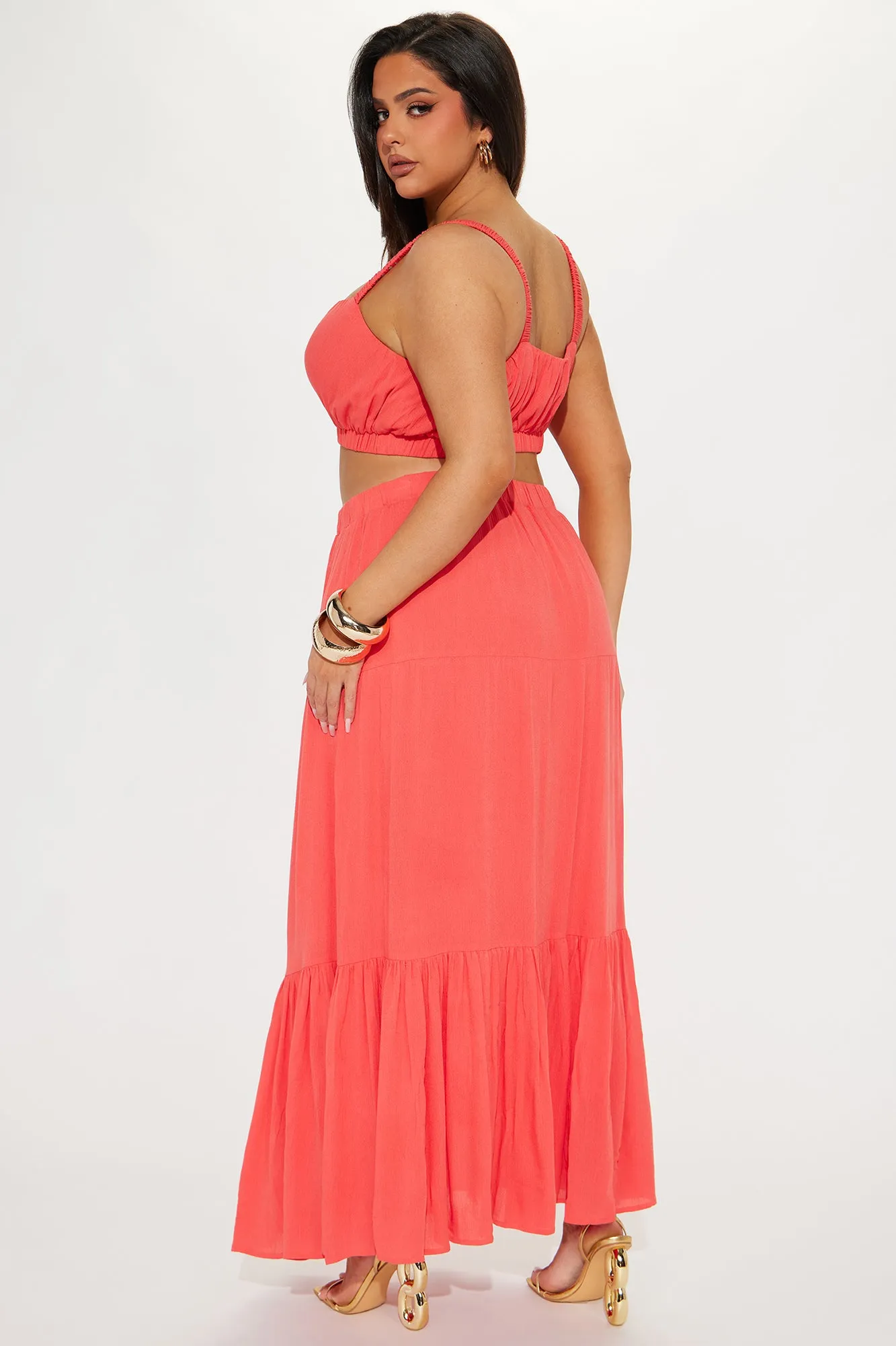 Sunset Stroll Gauze Skirt Set - Coral