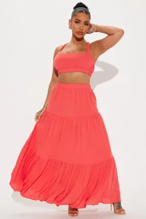 Sunset Stroll Gauze Skirt Set - Coral