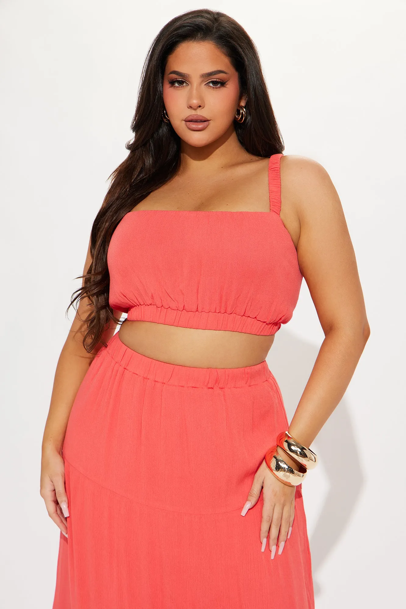 Sunset Stroll Gauze Skirt Set - Coral