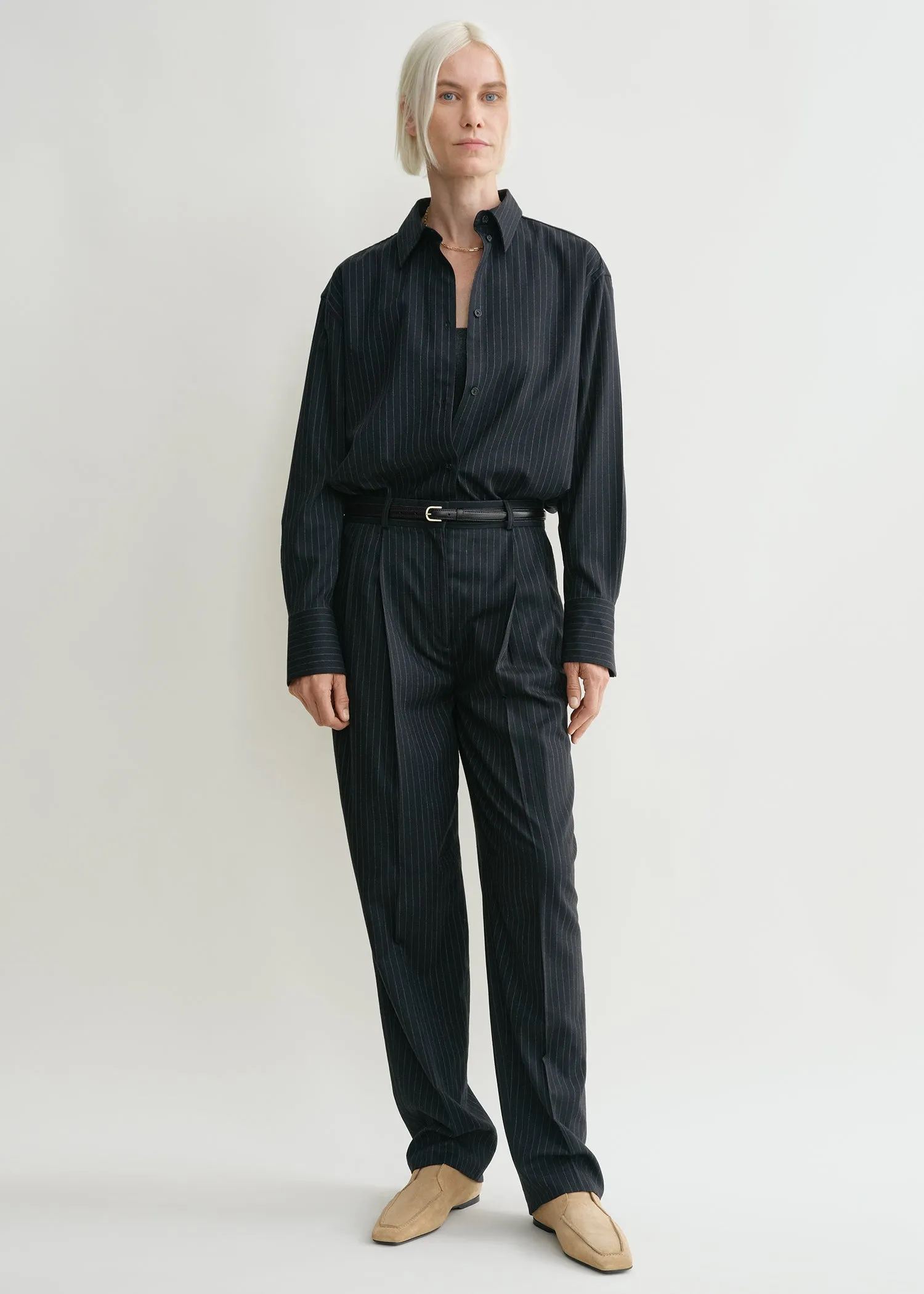 Tailored pinstriped trousers navy