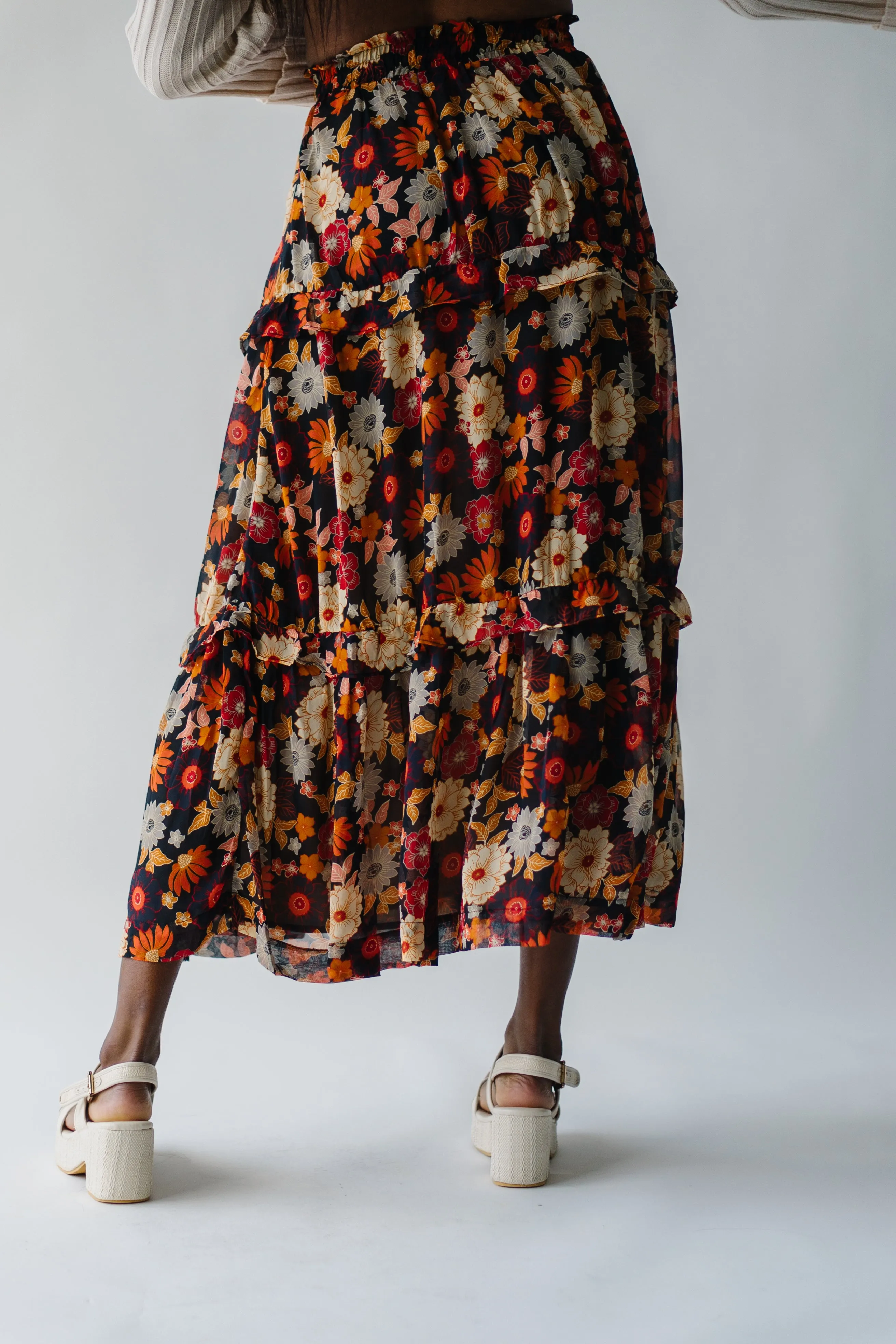 The Bayless Tiered Maxi Skirt in Midnight Bloom