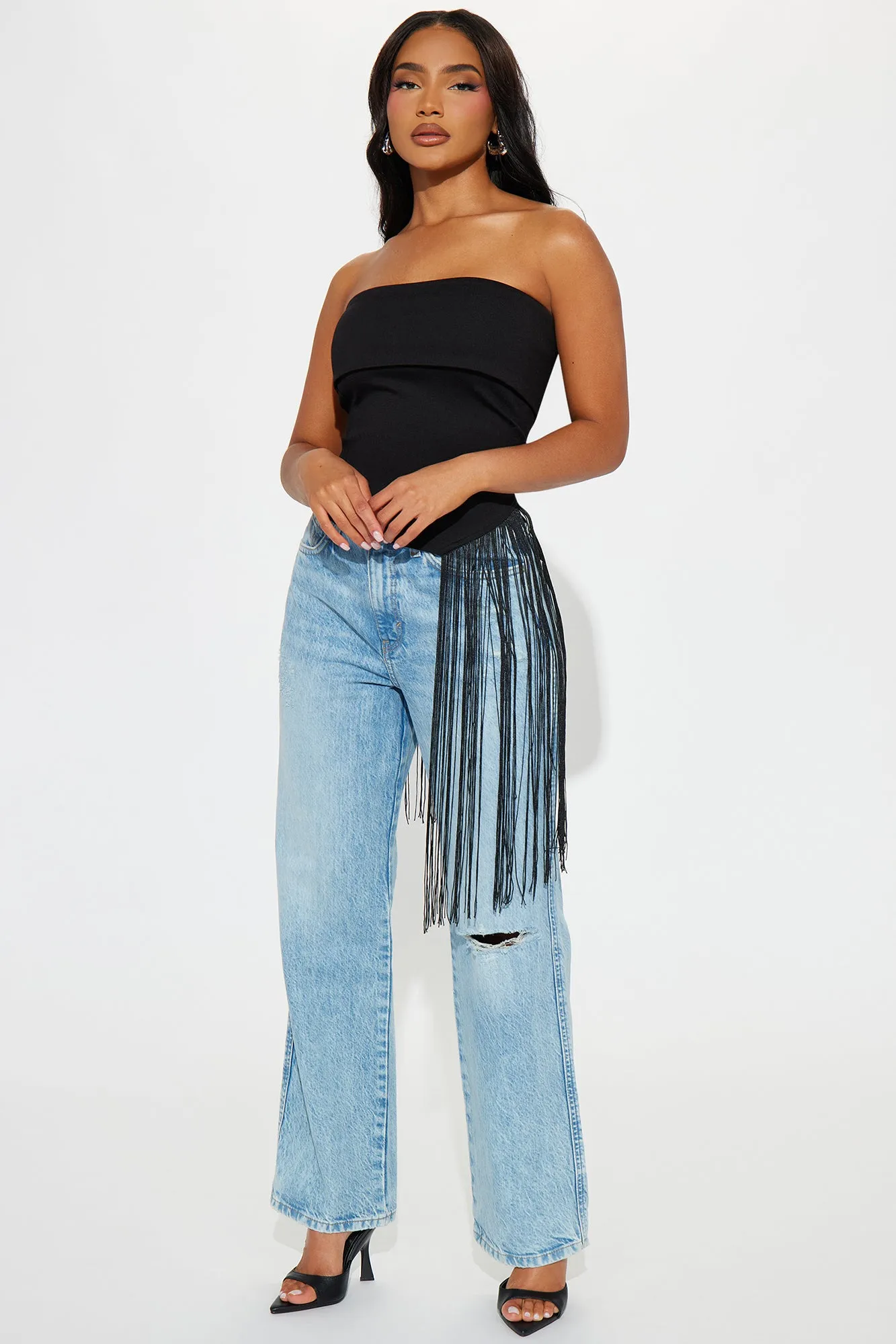 Trish Fringe Tube Top - Black