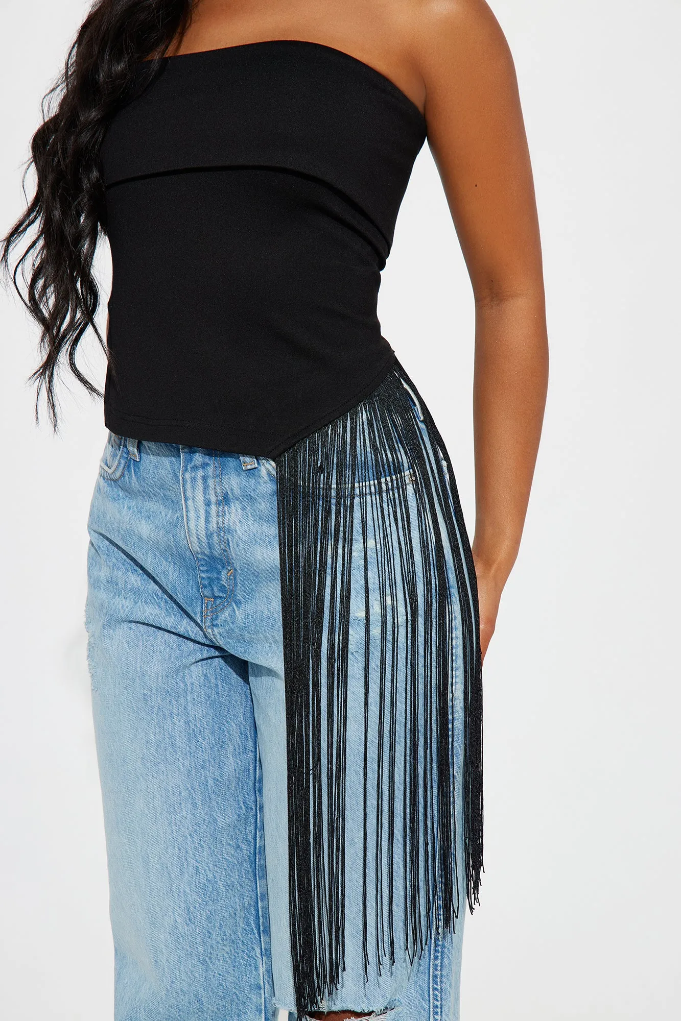 Trish Fringe Tube Top - Black