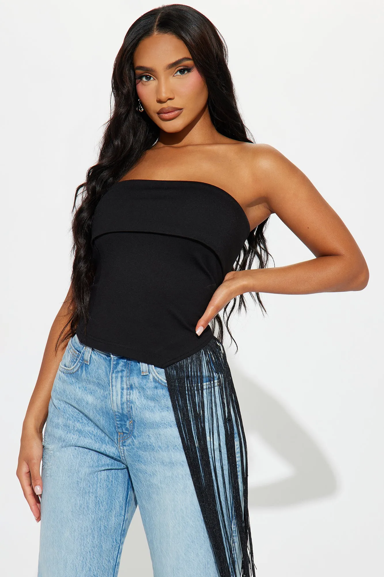 Trish Fringe Tube Top - Black