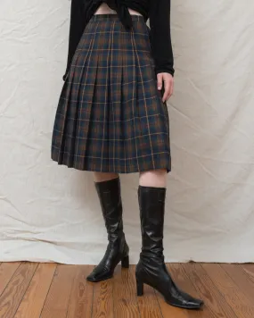 Vintage Plaid Wool Pleated Skirt (S/M)