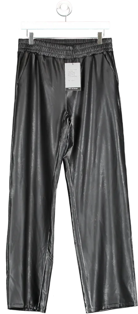 WAT. THE BRAND Black Vegan Leather Wide Leg Trousers UK XS