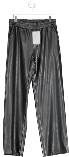 WAT. THE BRAND Black Vegan Leather Wide Leg Trousers UK XS