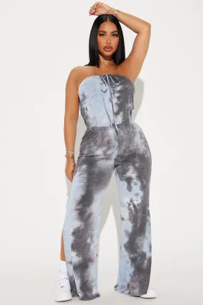 Where You Are Tie Dye Jumpsuit  - Charcoal/combo