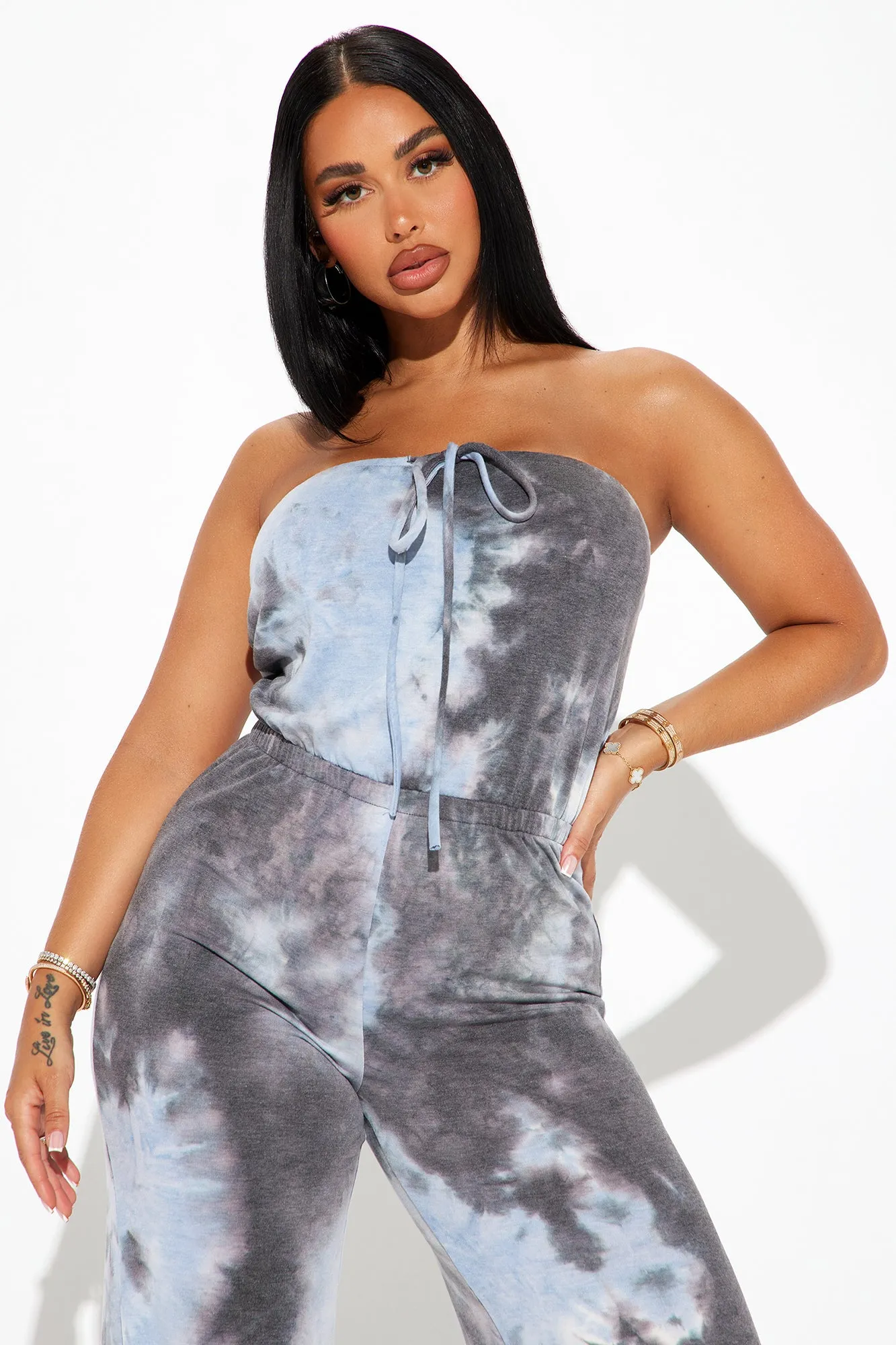 Where You Are Tie Dye Jumpsuit  - Charcoal/combo