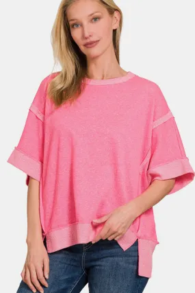 Zenana Contrast Trim Drop Shoulder T-Shirt