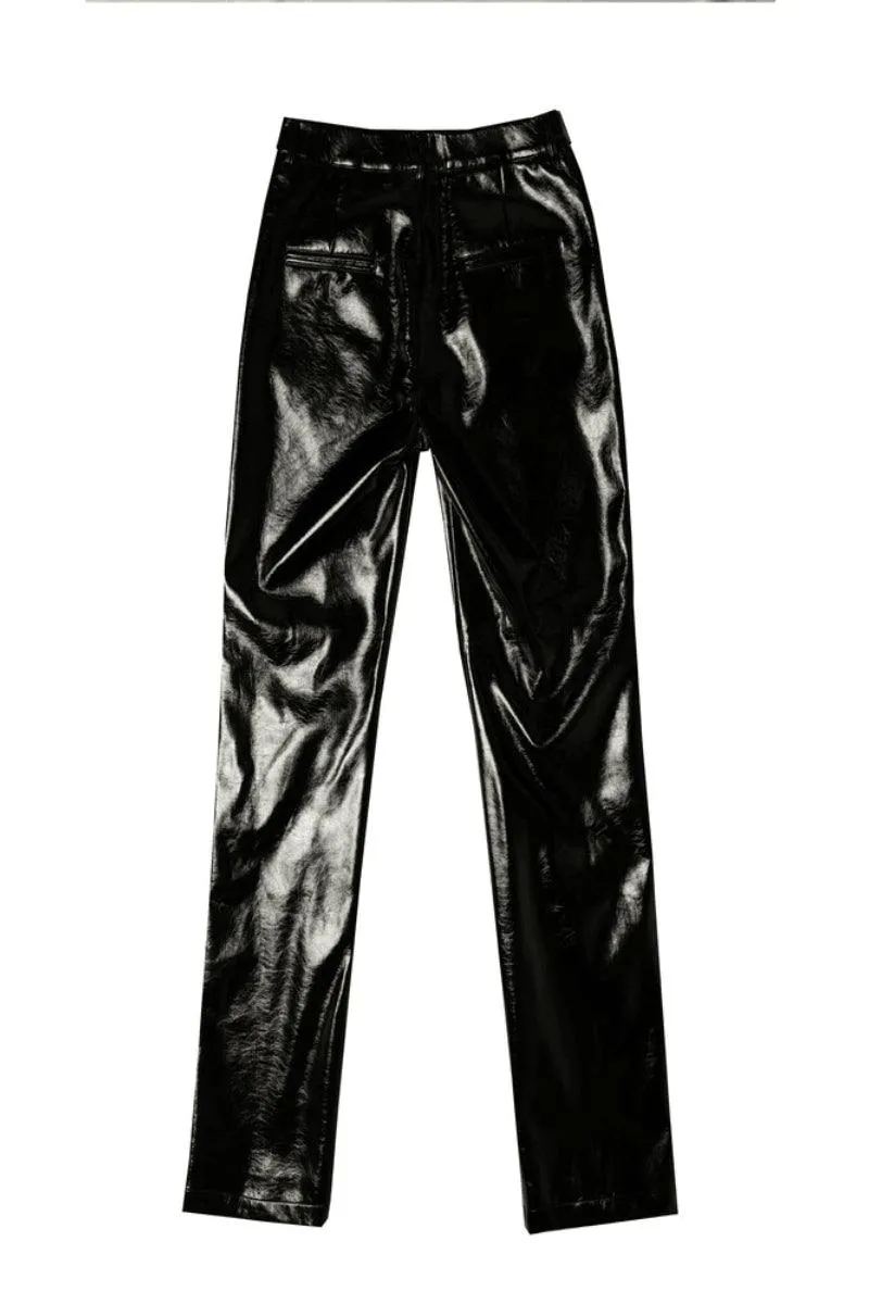 Zipper Pu Straight Trousers